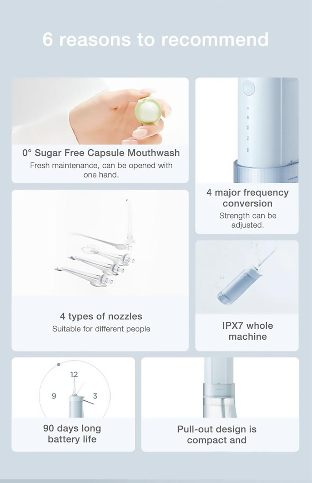 SOOCAS W1 Portable Pull-Out Oral Irrigator 4 Frequency Conversion Modes IPX7 Waterproof Intelligent Power-off