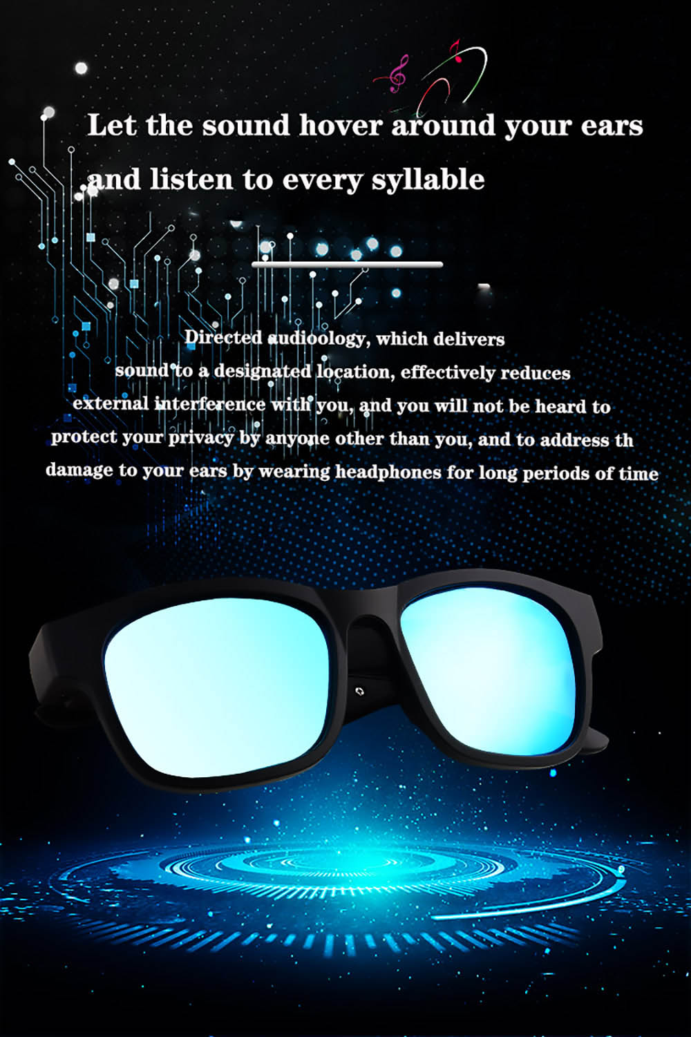 Smart Bluetooth Sunglasses TWS Audio Eyewear Music & Hands Free Calling Sunglasses BT5.0 - Colorful