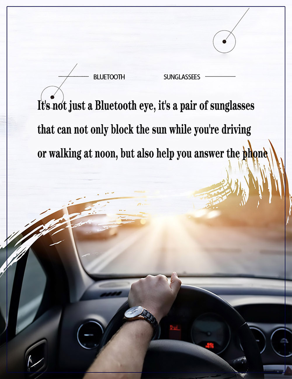 Smart Bluetooth Sunglasses TWS Audio Eyewear Music & Hands Free Calling Sunglasses BT5.0 - Silver