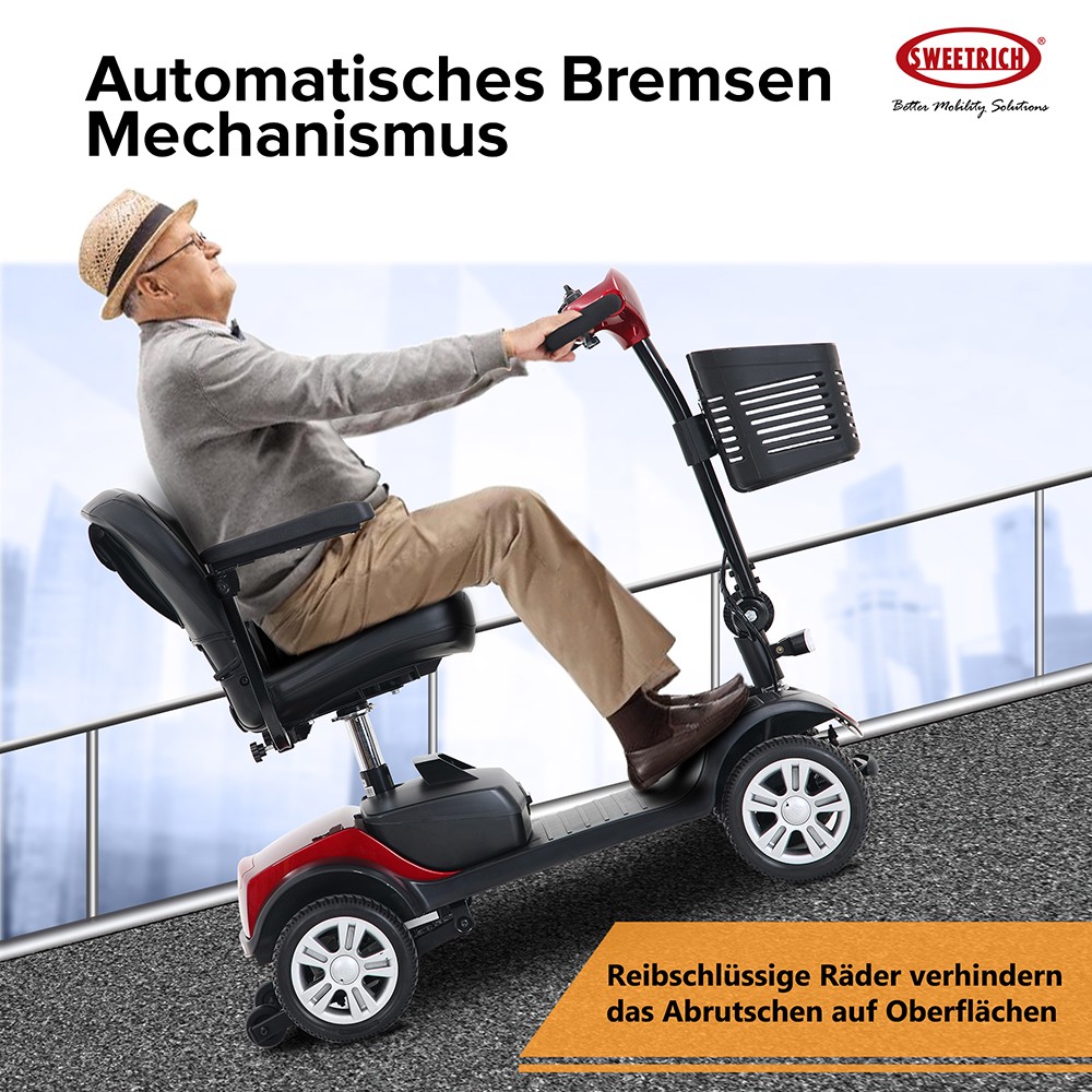Sweetrich 1000S 300W Folding 4 Wheels Electric Mobility Scooter for Elderly and Disabled - Red