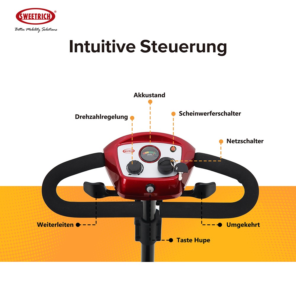 Sweetrich 1000S 300W Folding 4 Wheels Electric Mobility Scooter for Elderly and Disabled - Red