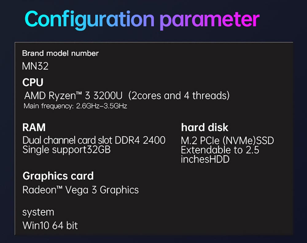 T-bao MN32 AMD R3 3200U 2 Cores 4 Threads 16GB RAM 512GB ROM Windows 10 Mini PC RJ45 Up To 1000M WiFi Bluetooth 32 T-bao MN32 AMD R3 3200U 2 Cores 4 Threads 16GB RAM 512GB ROM Windows 10 Mini PC RJ45 up to 1000M WiFi Bluetooth