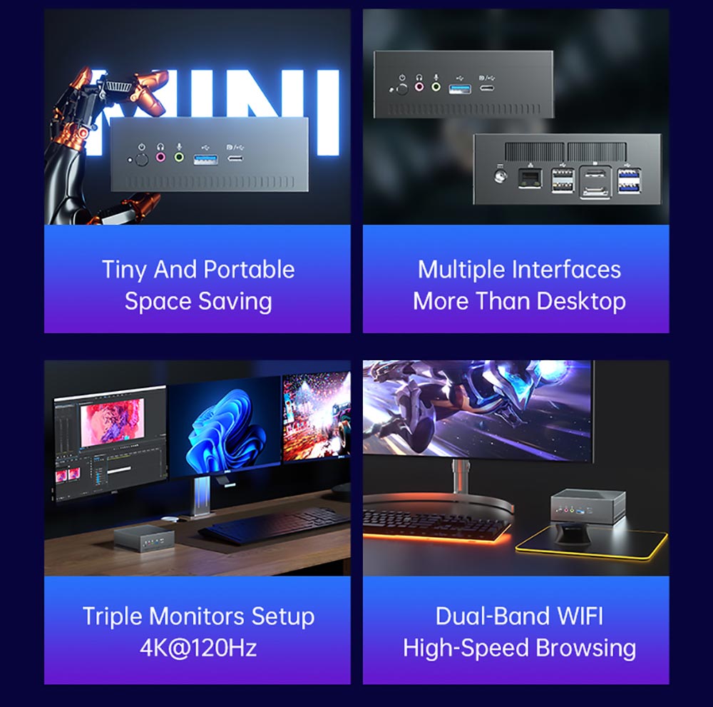 T-bao MN32 AMD R3 3200U 2 Cores 4 Threads 8GB RAM 256GB ROM Windows 10 Mini PC RJ45 up to 1000M WiFi Bluetooth