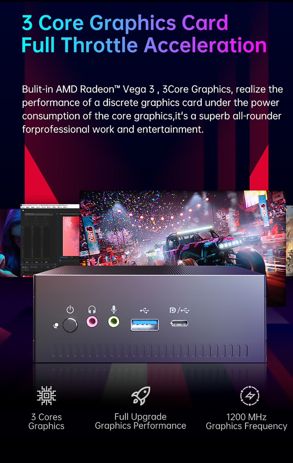 T-bao MN32 AMD R3 3200U 2 Cores 4 Threads 8GB RAM 256GB ROM Windows 10 Mini PC RJ45 up to 1000M WiFi Bluetooth