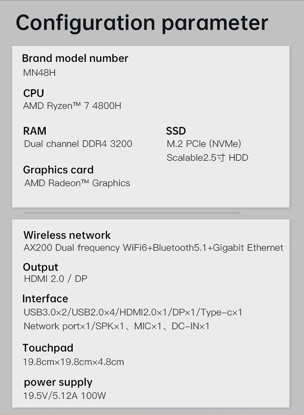 T-bao MN48H AMD Ryzen™ 7 4800H 8 Cores 16 Threads 16GB RAM 512GB ROM DDR4 Windows 10 Mini PC RJ45 up to 1000M