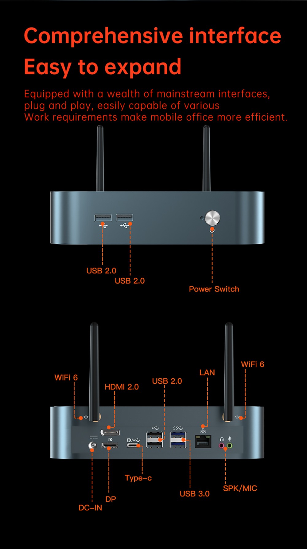 T-bao MN48H AMD Ryzen™ 7 4800H 8 Cores 16 Threads 32GB RAM 1TB ROM DDR4-3200 Windows 10 Mini PC RJ45 up to 1000M