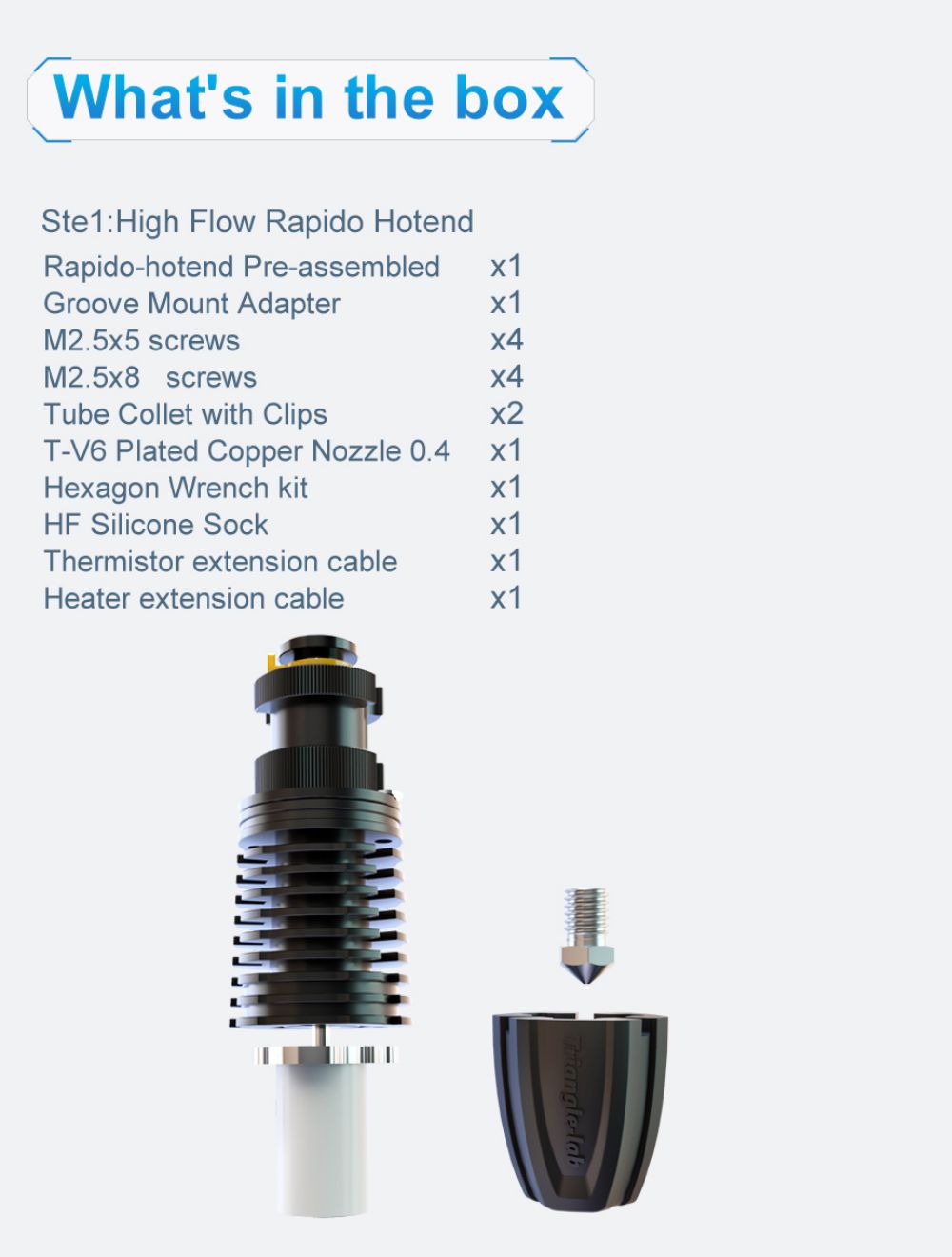 Trianglelab Rapido Hotend PT1000 Printing Flow Up To 75mm³/s 115W High Temperature 350C for DDB extruder Ender3 V2 CR10