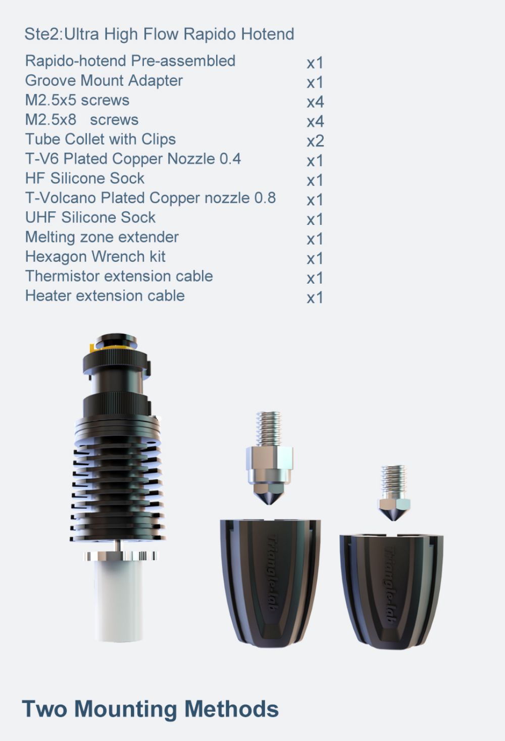 Trianglelab Rapido Hotend PT1000 Printing Flow Up To 75mm³/s 115W High Temperature 350C for DDB Extruder Ender3 V2 CR10
