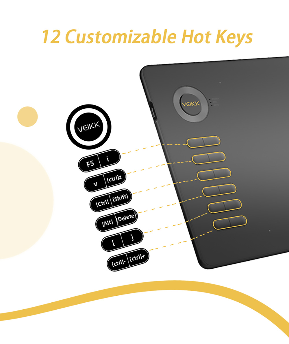 VEIKK A15 Pen Tablet 10x6'' 12 Shortcut Keys Support Windows Android Mac Linux for Professional Designer - Black