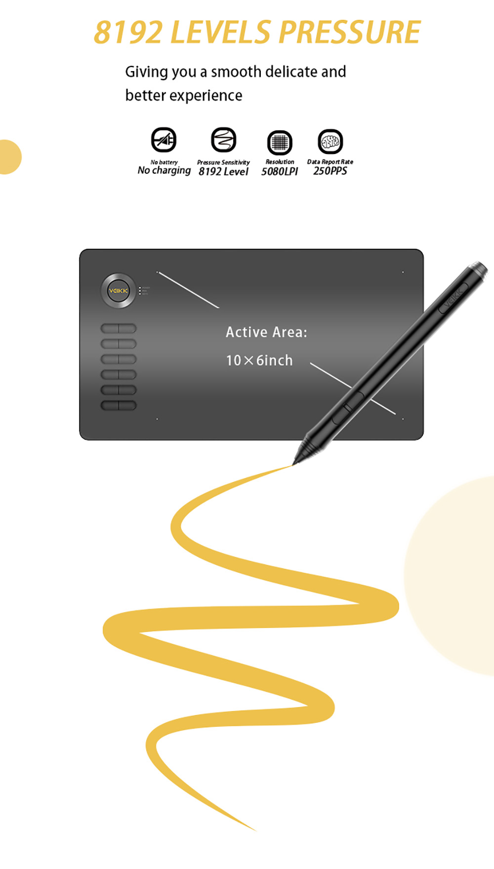 VEIKK A15 Pen Tablet 10x6'' 12 Shortcut Keys Support Windows Android Mac Linux for Professional Designer - Black