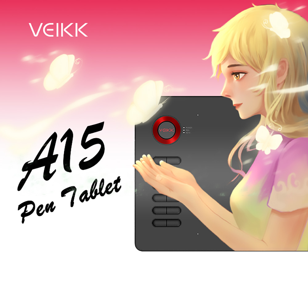 VEIKK A15 Pen Tablet 10x6'' 12 Shortcut Keys Support Windows Android Mac Linux for Professional Designer - Red