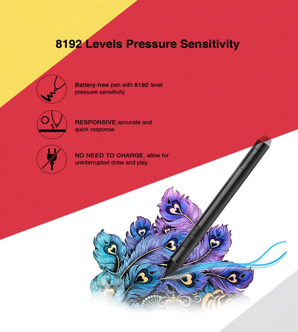 VEIKK A15 Pen Tablet 10x6'' 12 Shortcut Keys Support Windows Android Mac Linux for Professional Designer - Yellow