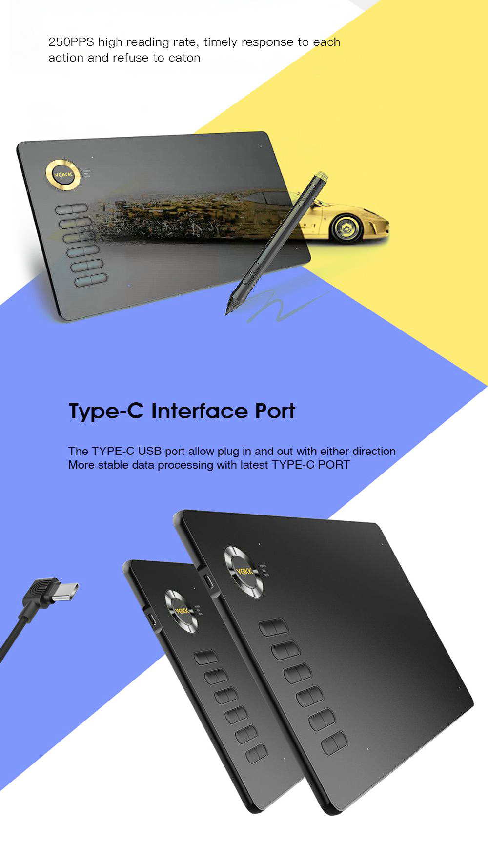 VEIKK A15 Pen Tablet 10x6'' 12 Shortcut Keys Support Windows Android Mac Linux for Professional Designer - Yellow