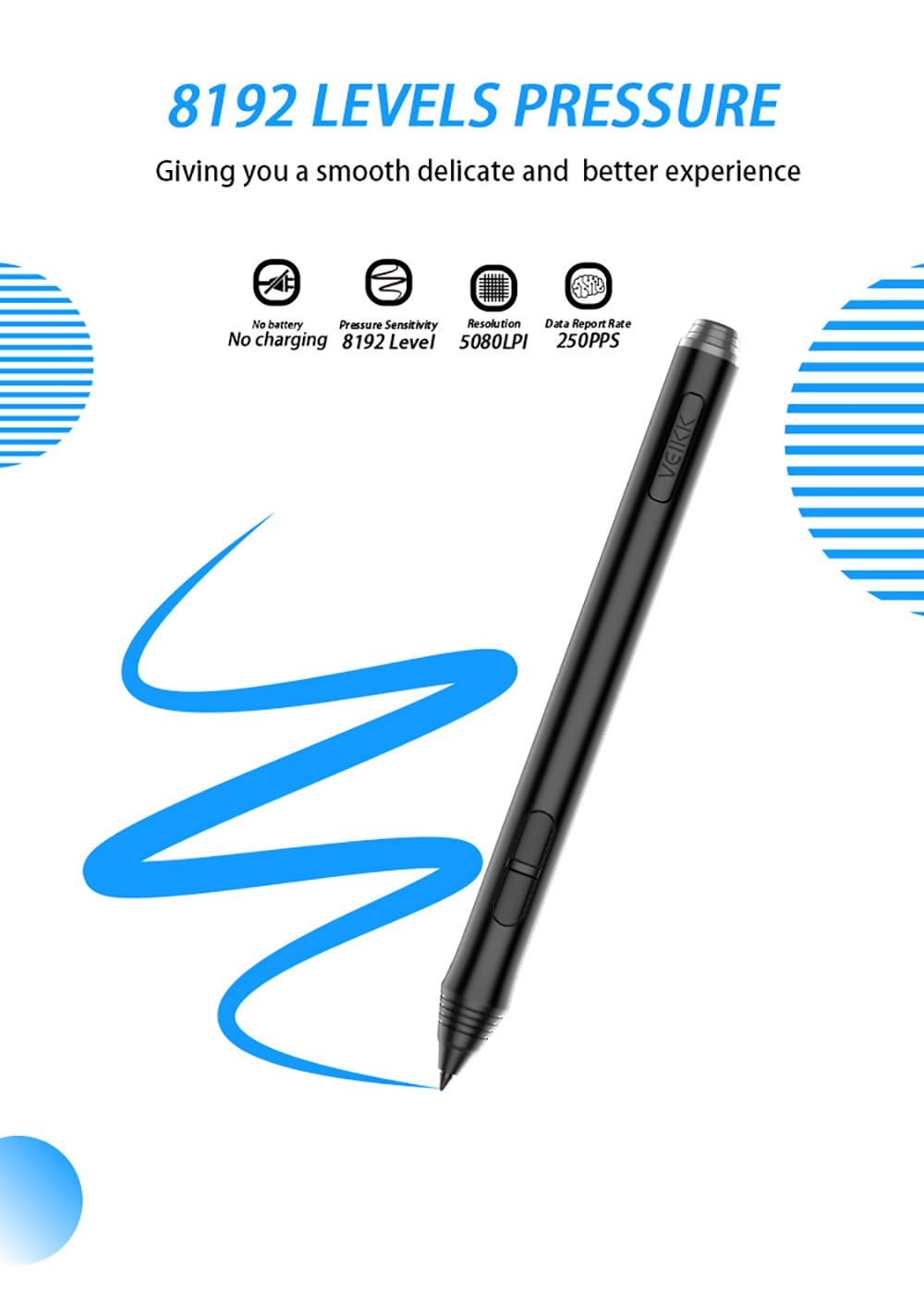 VEIKK A15Pro Pen Tablet 10x6'' Active Area Blue