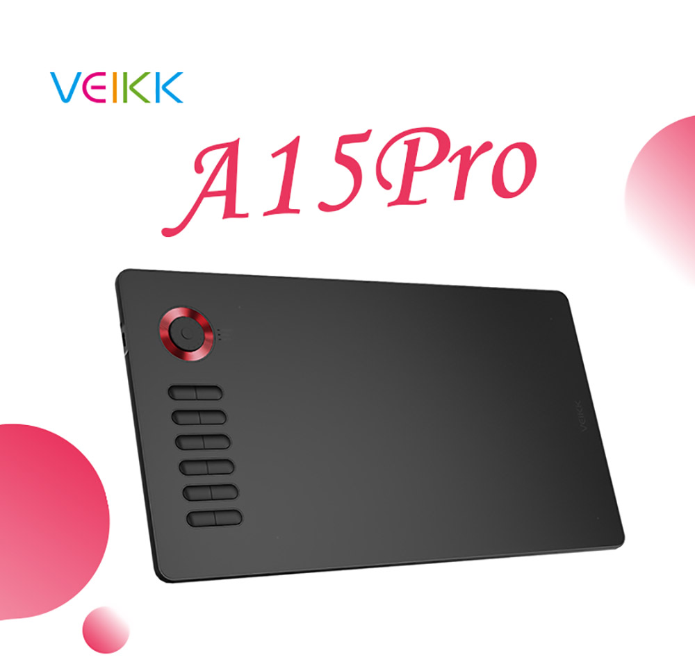 VEIKK A15Pro Drawing Tablet 10x6'' 12 Shortcut Keys Support Windows Android Mac Linux for Professional Drawing - Red