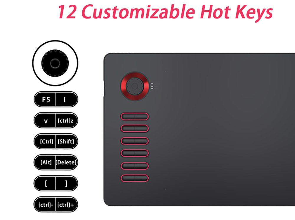 VEIKK A15Pro Drawing Tablet 10x6'' 12 Shortcut Keys Support Windows Android Mac Linux for Professional Drawing - Red