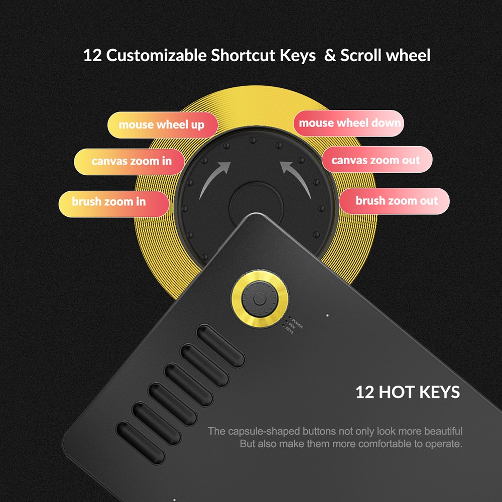 VEIKK A15Pro Drawing Tablet 10x6'' 12 Shortcut Keys Support Windows Android Mac Linux for Professional Drawing - Yellow