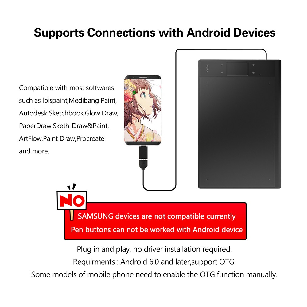 VEIKK A30 Touch Graphic Tablet 10x6'' Active Area 8192 Level Support Windows Android Mac Linux