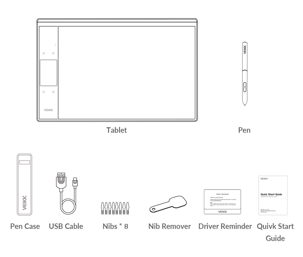 VEIKK A30 Touch Graphic Tablet 10x6'' Active Area 8192 Level Support Windows Android Mac Linux