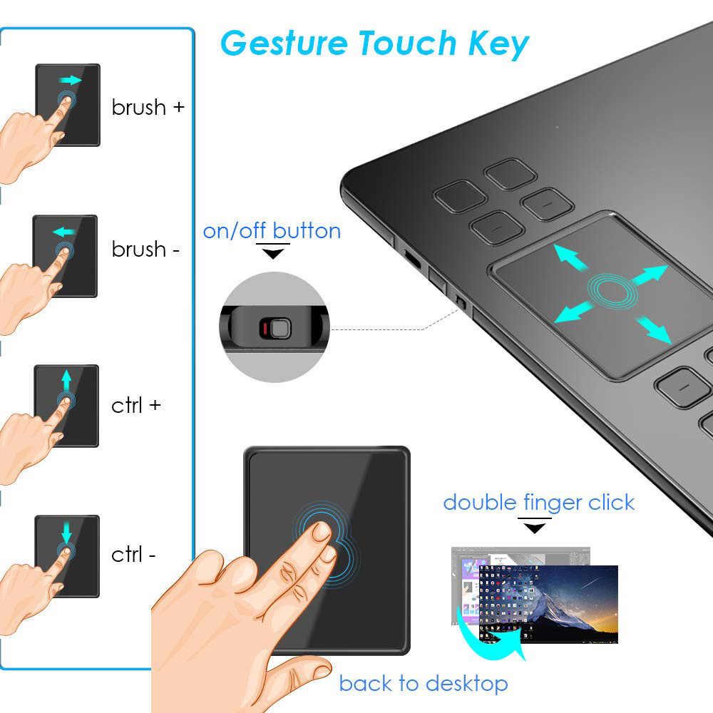 VEIKK A50 Full Panel Tablet 10x6'' 8 Customized Keys with Professional Drawing Stylus Wide Compatibility