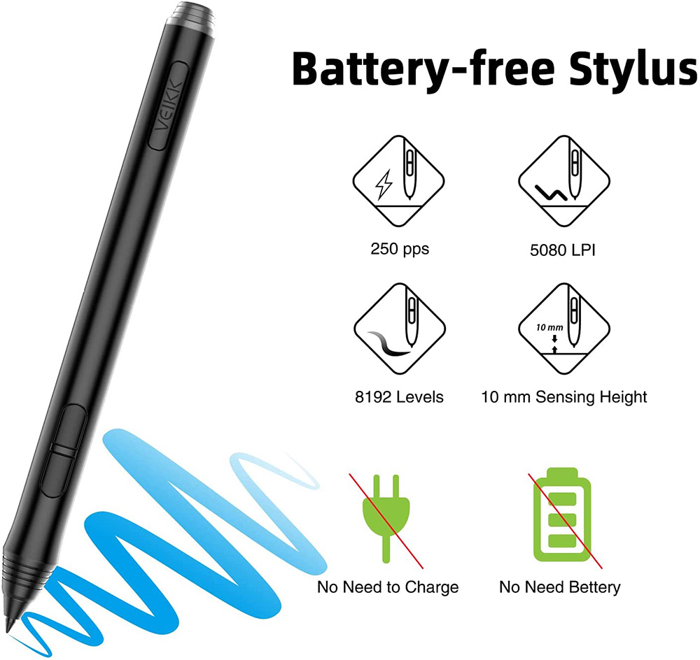 VEIKK A50 Full Panel Tablet 10x6'' 8 Customized Keys with Professional Drawing Stylus Wide Compatibility