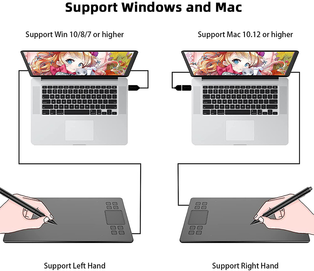 VEIKK A50 Full Panel Tablet 10x6'' 8 Customized Keys with Professional Drawing Stylus Wide Compatibility