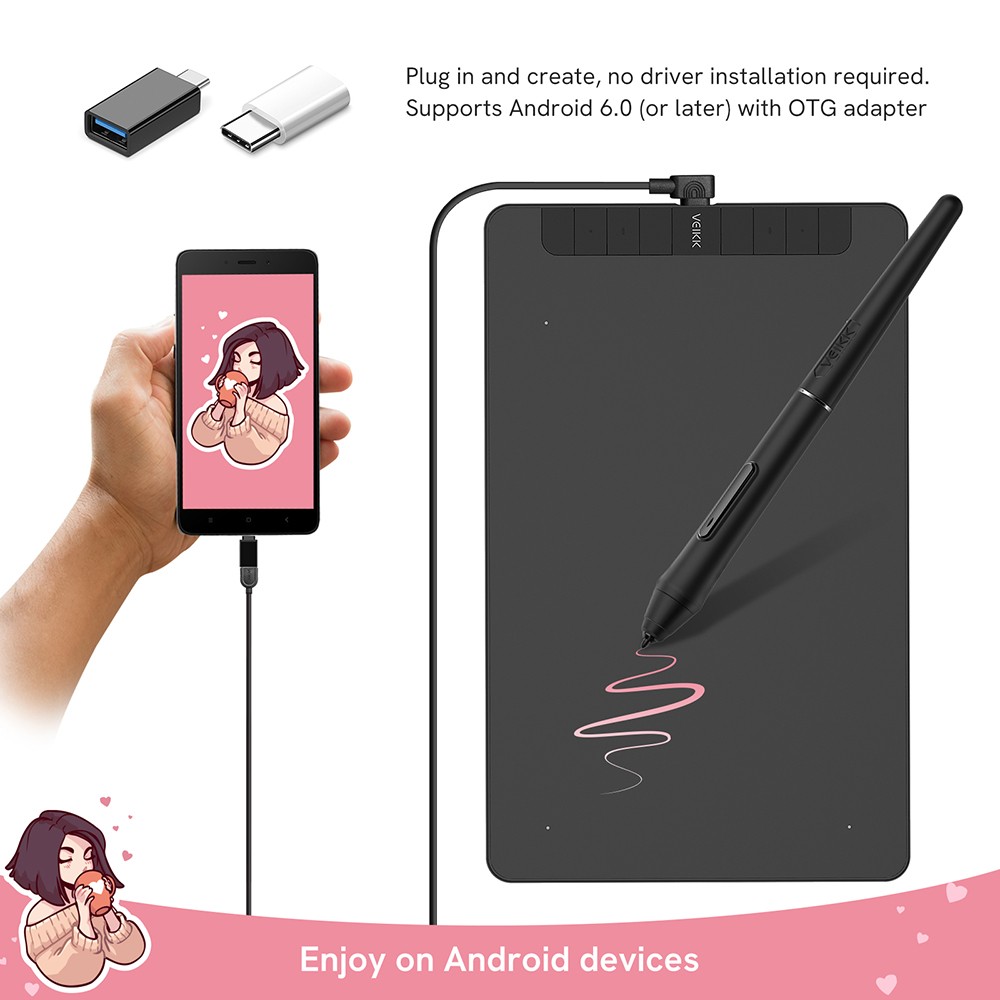 VEIKK VK1060 Drawing Tablet 10x6'' 8 Customized Keys 8192 Level Battery Free Pen Wide Compatibility