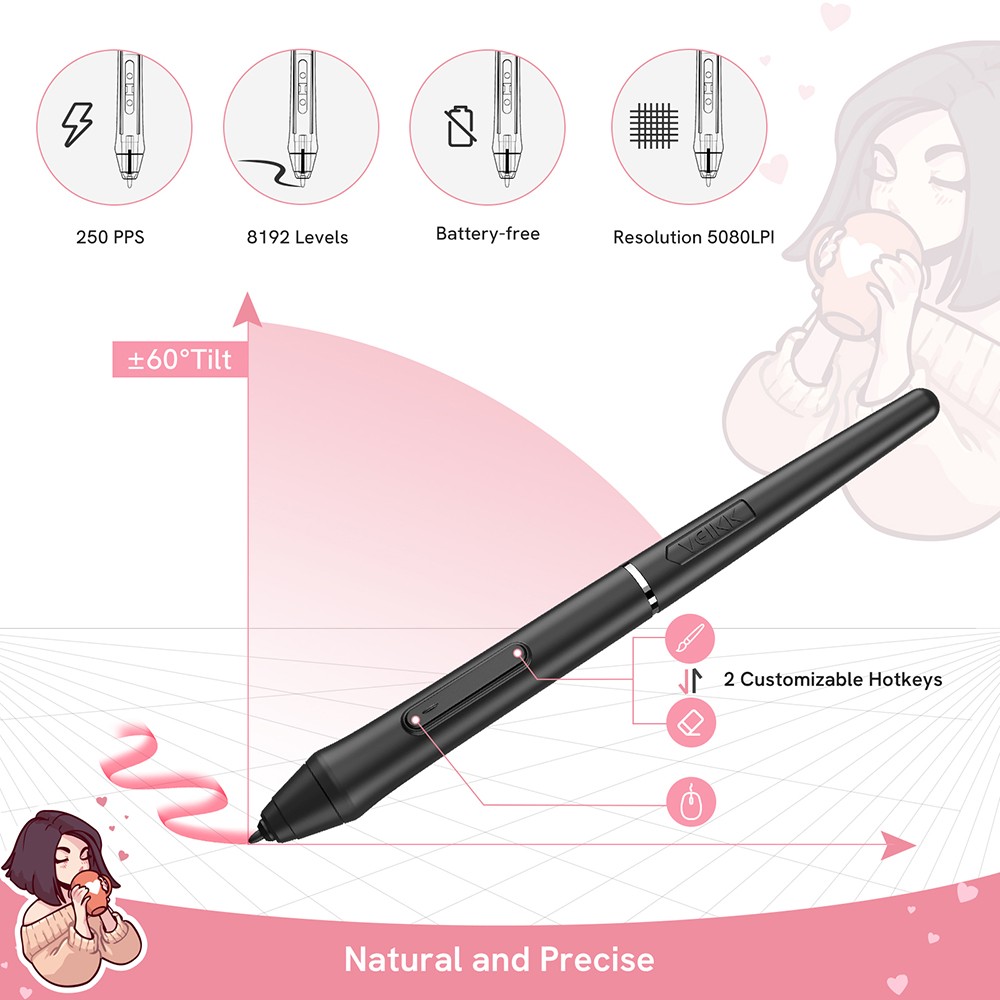 VEIKK VK1060 Drawing Tablet 10x6'' 8 Customized Keys 8192 Level Battery Free Pen Wide Compatibility