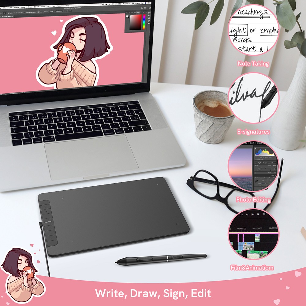 VEIKK VK1060 Drawing Tablet 10x6'' 8 Customized Keys 8192 Level Battery Free Pen Wide Compatibility