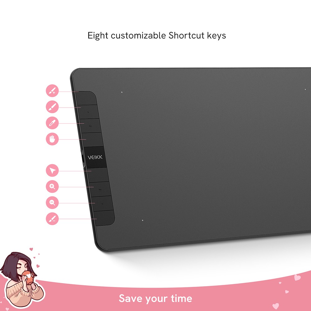 VEIKK VK1060 Drawing Tablet 10x6'' 8 Customized Keys 8192 Level Battery Free Pen Wide Compatibility