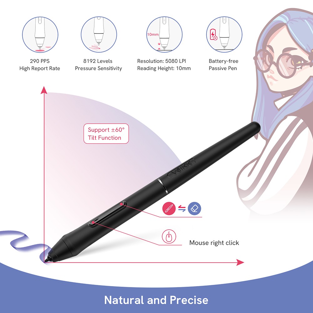 VEIKK VK1060Pro Drawing Graphic Tablet 10x6 inch with Battery-Free Passive Stylus Support Android Windows Mac