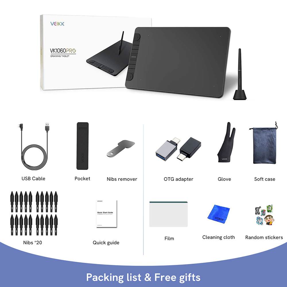 VEIKK VK1060Pro Drawing Graphic Tablet 10x6 inch with Battery-Free Passive Stylus Support Android Windows Mac