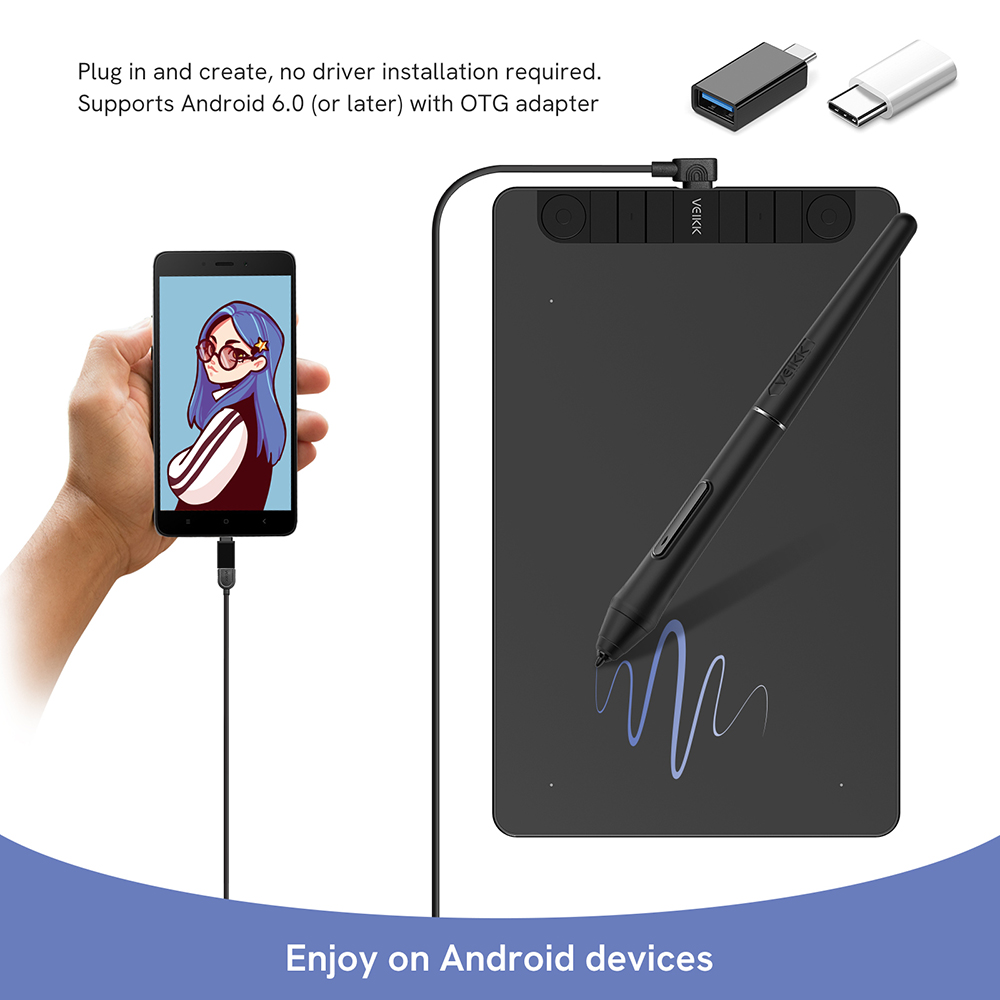VEIKK VK1060Pro Drawing Graphic Tablet 10x6 inch with Battery-Free Passive Stylus Support Android Windows Mac