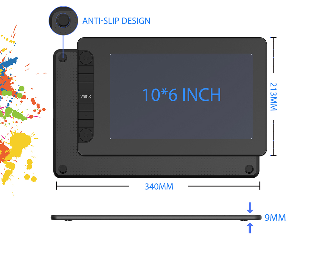 VEIKK VK1060Pro Drawing Graphic Tablet 10x6 inch with Battery-Free Passive Stylus Support Android Windows Mac