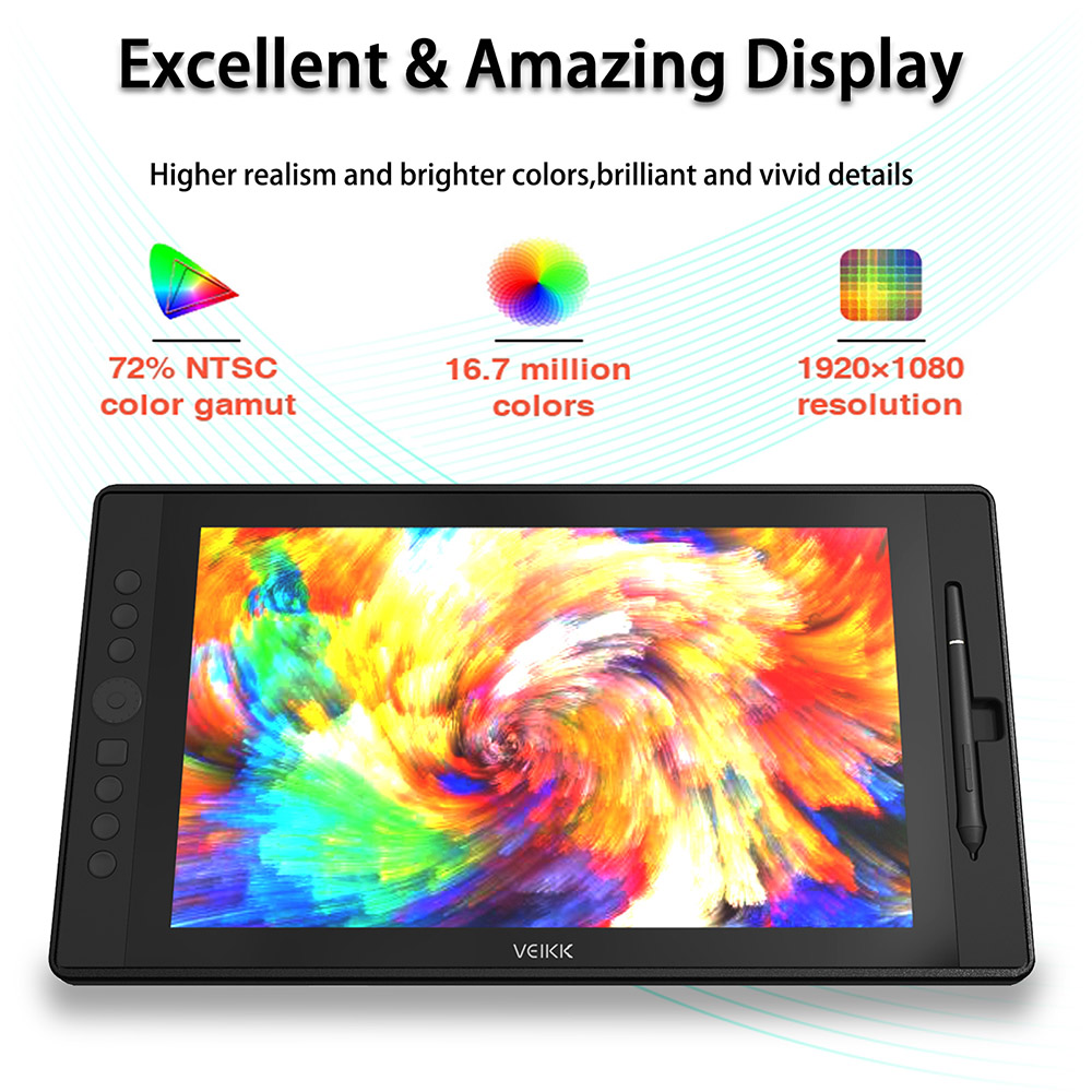 VEIKK VK1560 Pen Display with 15.6'' IPS HD Graphics Drawing Tablet Monitor for Painting & Writing