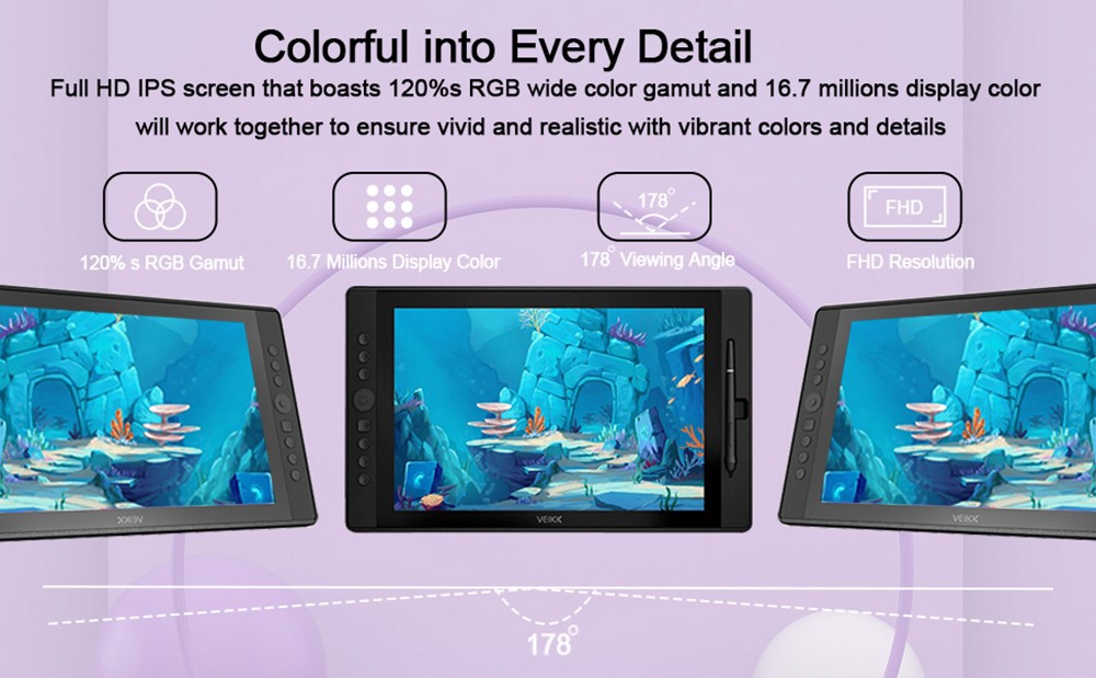 VEIKK VK1560 Pen Display with 15.6'' IPS HD Graphics Drawing Tablet Monitor for Painting & Writing