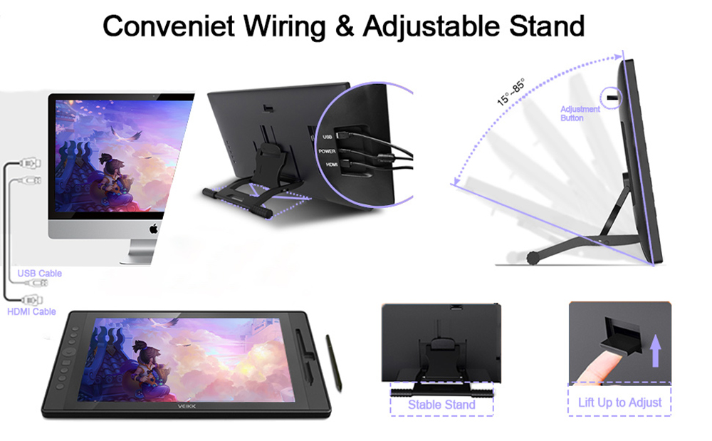 VEIKK VK1560 Pen Display with 15.6'' IPS HD Graphics Drawing Tablet Monitor for Painting & Writing