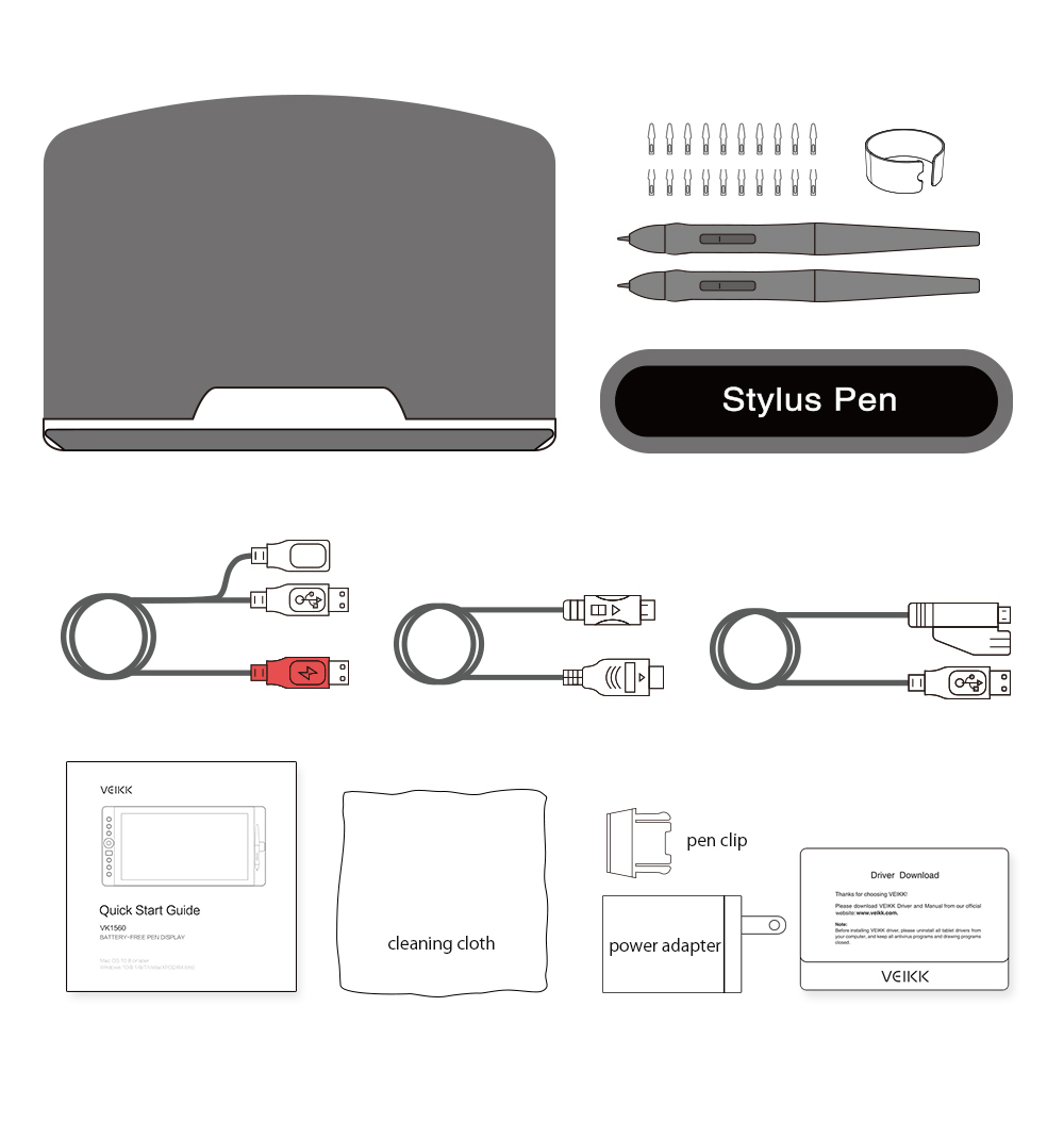 VEIKK VK1560Pro Pen Display with 15.6'' IPS HD Graphics Drawing Tablet Monitor for Painting & Writing with 2 Pens