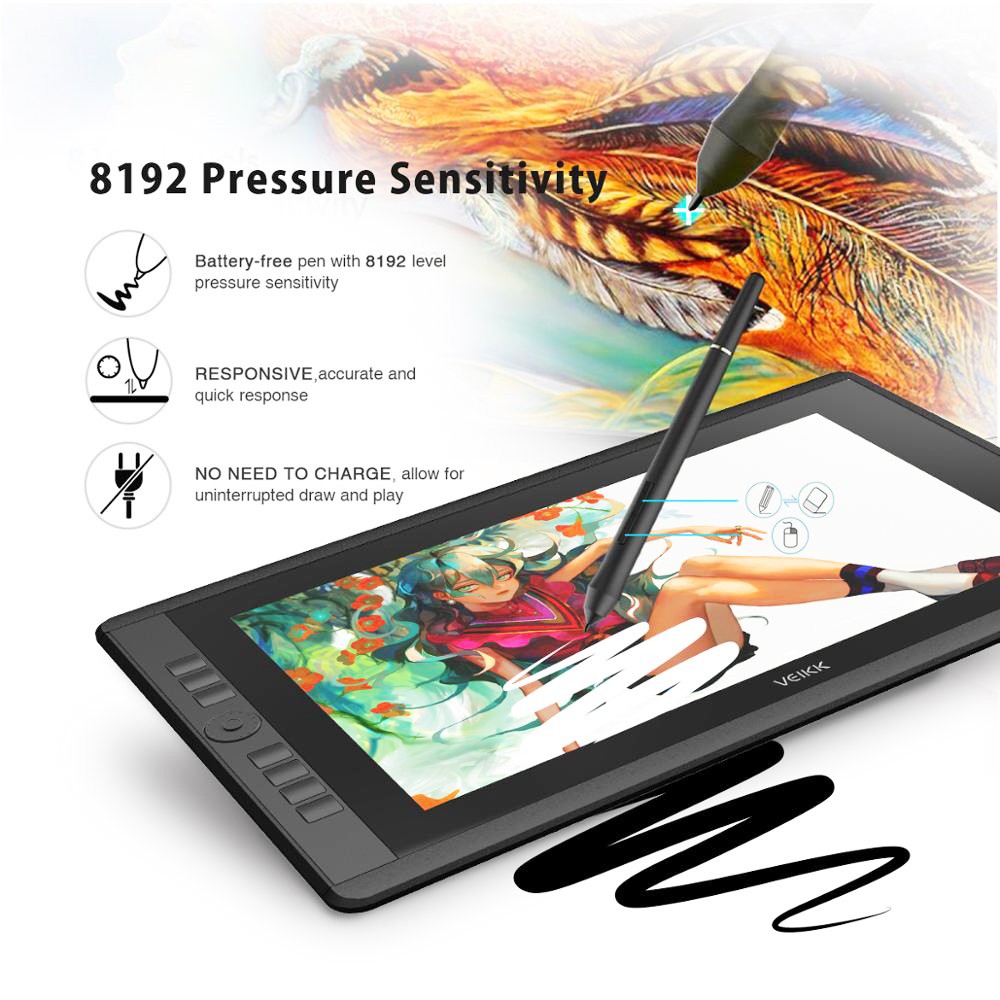VEIKK VK1560Pro Pen Display with 15.6'' IPS HD Graphics Drawing Tablet Monitor for Painting & Writing with 2 Pens