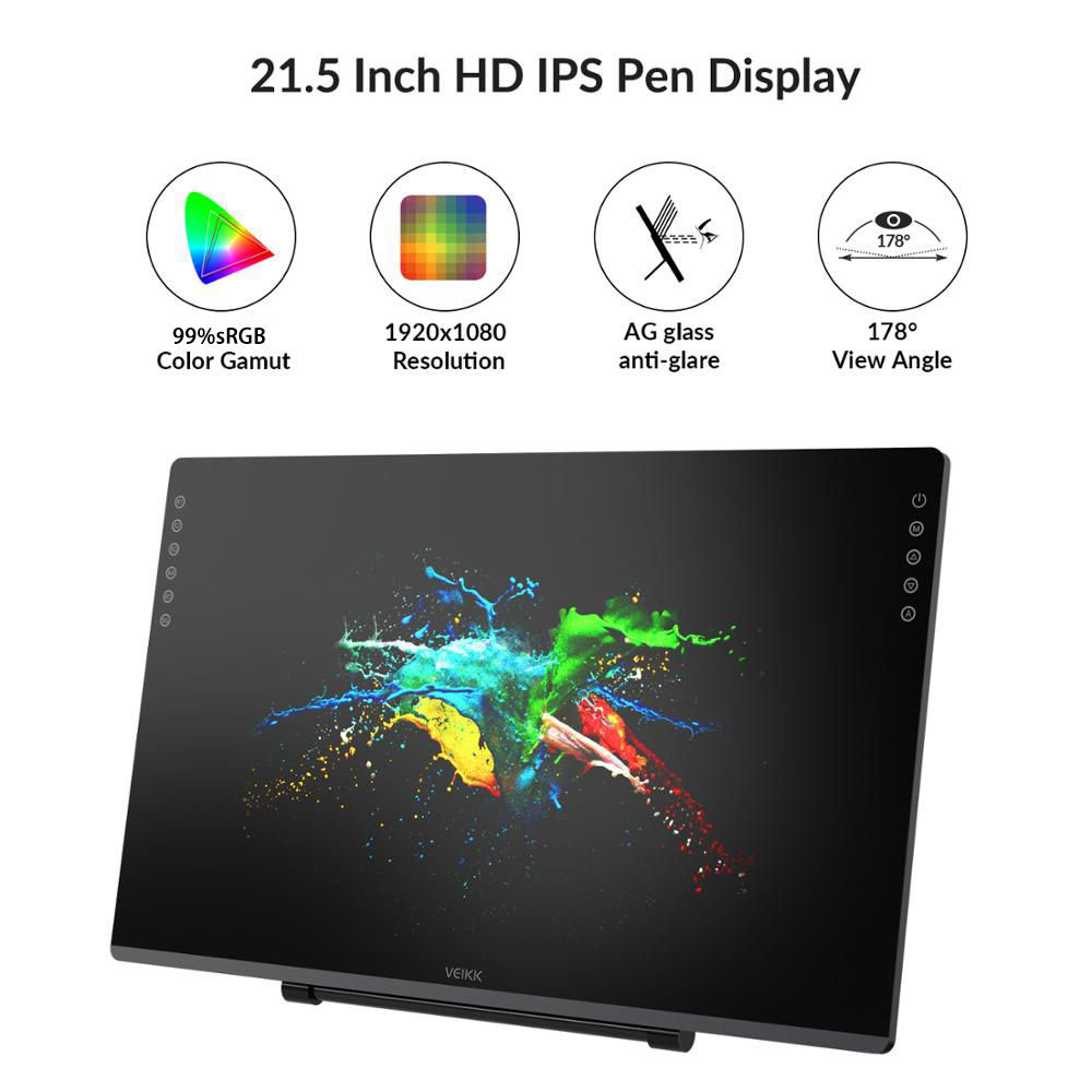 VEIKK VK2200 Pen Display with 21.5'' IPS HD Full Touch Screen 8mm Ultra-thin with Tilt-Support Battery-Free 8192 Pen