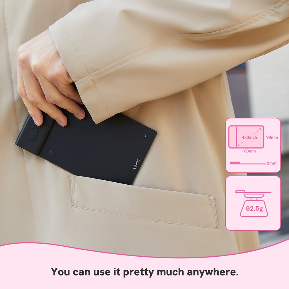 VEIKK VK430 Pen Tablet 4x3'' Active Area with 8192 Levels Support with Windows Android Mac Chromebook for OSU - Black