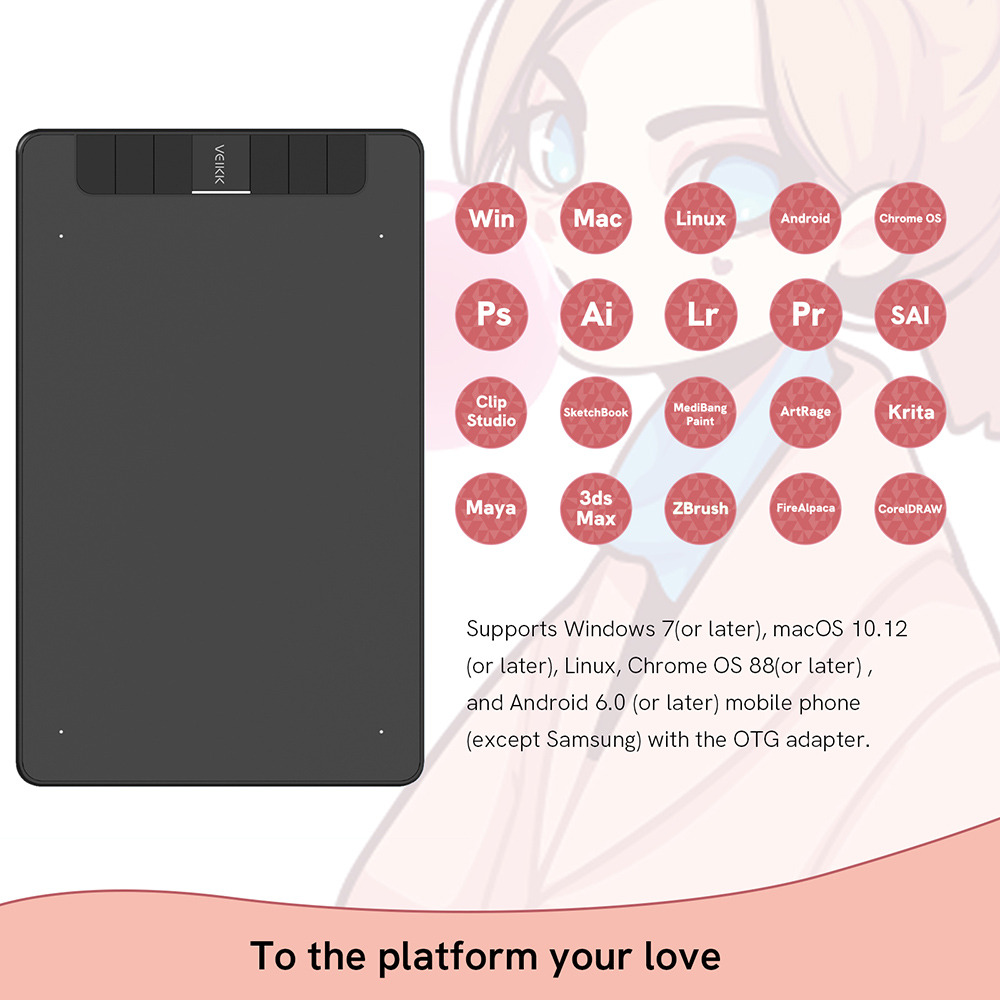 VEIKK VK640 Pen Tablet 6x4'' Active Area Battery-Free Pen Support with Windows Android Mac for Drawing & Game OSU