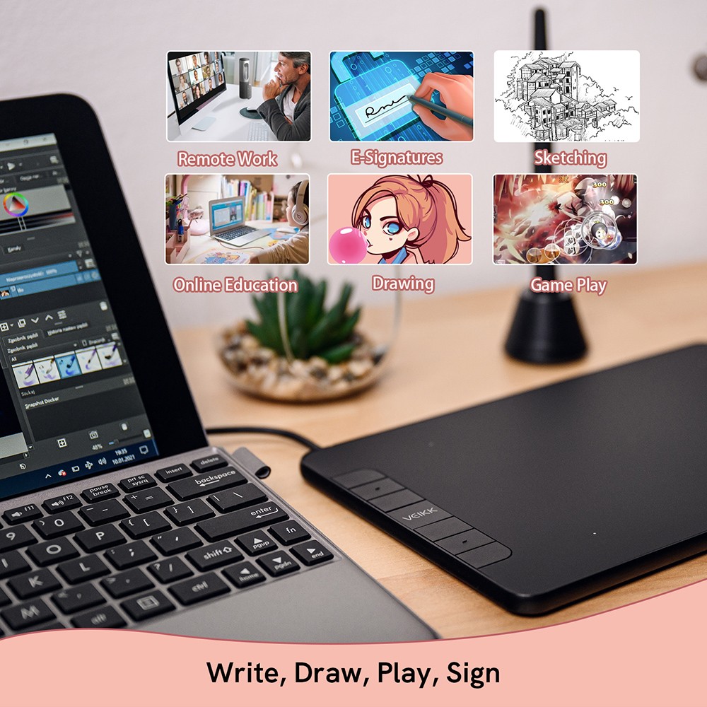 VEIKK VK640 Pen Tablet 6x4'' Active Area Battery-Free Pen Support with Windows Android Mac for Drawing & Game OSU