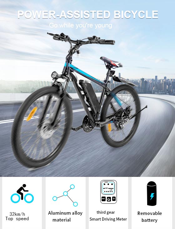 VIVI H6 26 Inch Wheel 350W Electric Mountain Bike With 36V Removable Battery 150kg Max Load - Blue