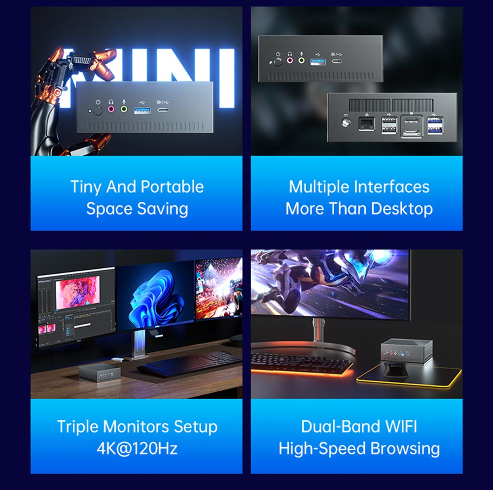 T-bao MN27 AMD Ryzen™ 7 2700U 4 Cores 8 Threads 8GB RAM DDR4 Windows 10 Mini PC RJ45 Up to 1000M WiFi BT