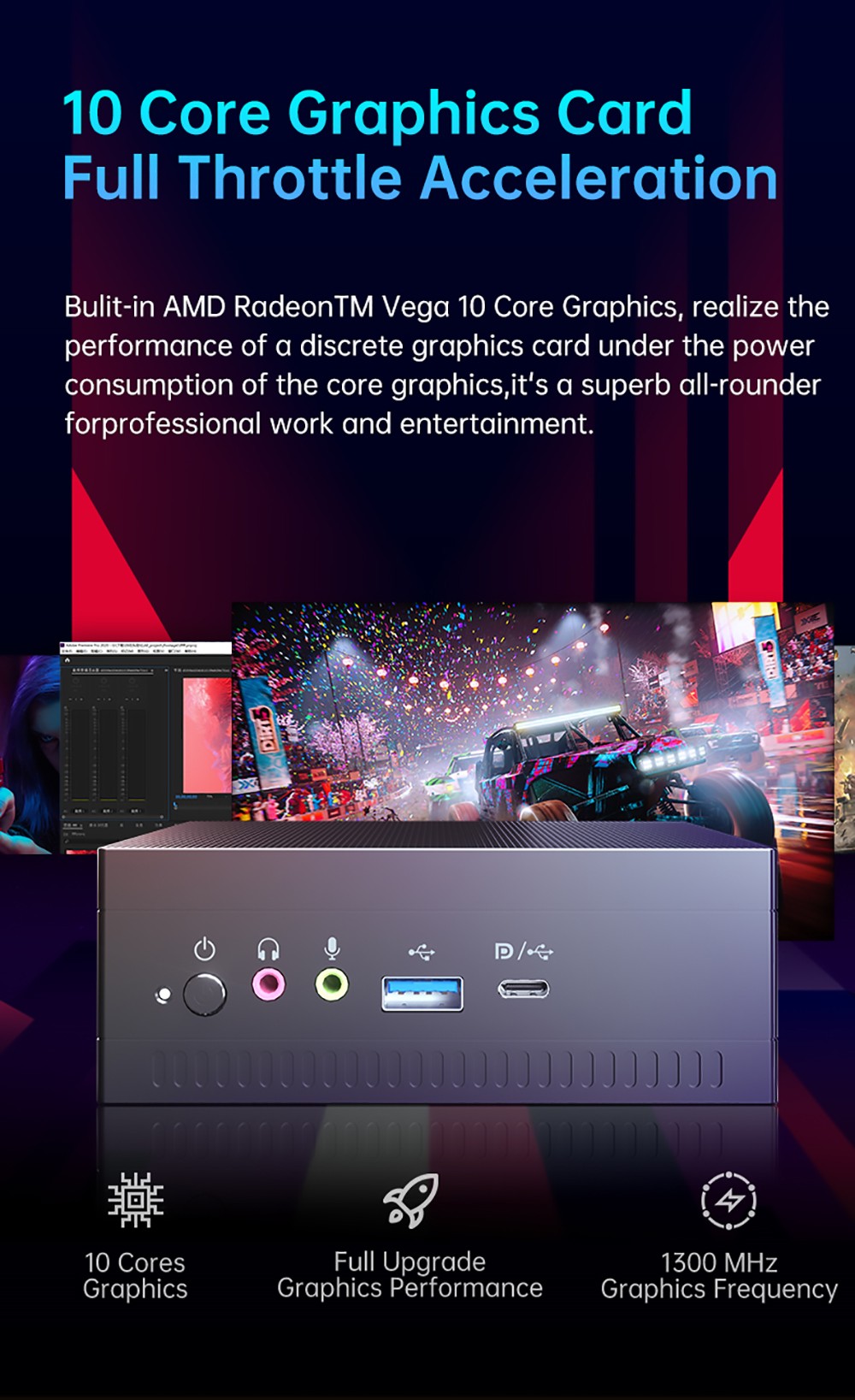 T-bao MN27 AMD Ryzen™ 7 2700U 4 Cores 8 Threads 16GB RAM DDR4 512GB ROM Windows 10 Mini PC RJ45 Up to 1000M WiFi Bluetooth