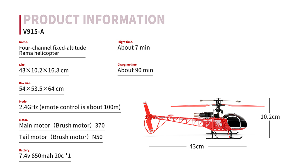 Wltoys XK V915-A 2.4G 4CH RC Helicopter Altitude Hold Flybarless RTF - One Battery