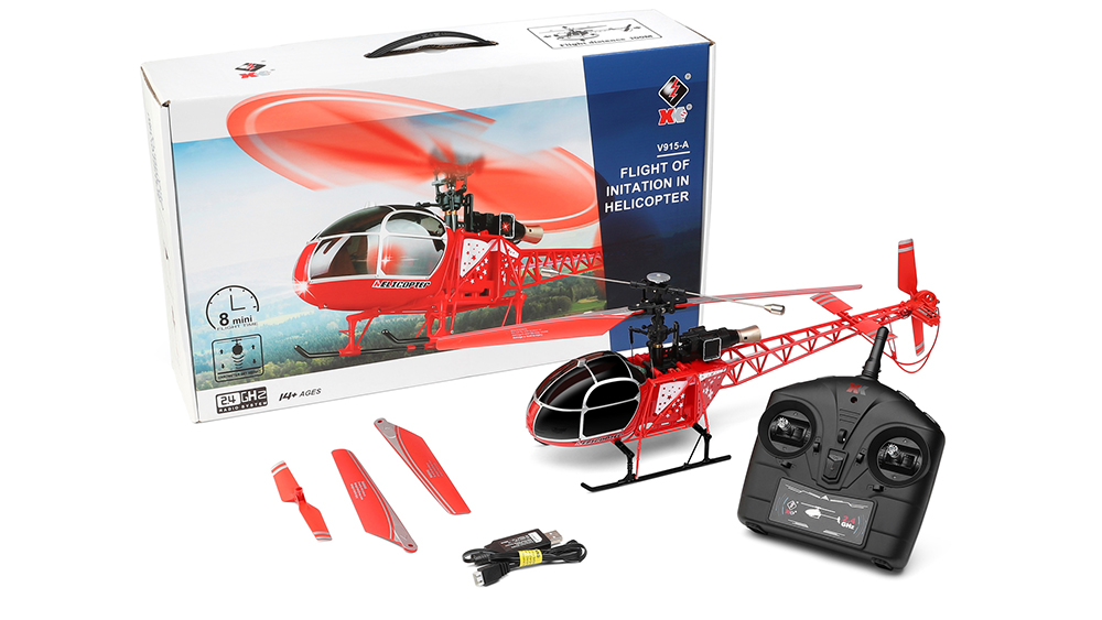 Wltoys XK V915-A 2.4G 4CH RC Helicopter Altitude Hold Flybarless RTF - Three Batteries