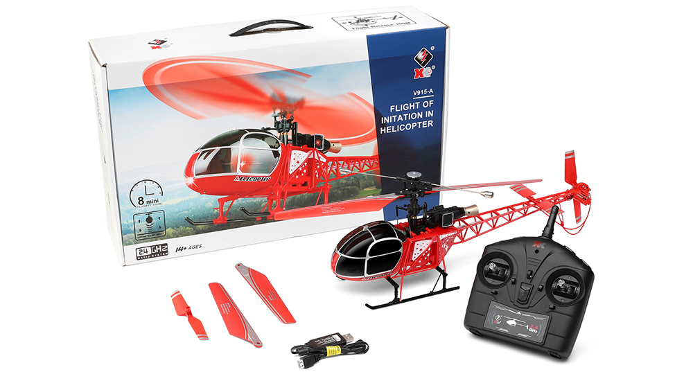 Wltoys XK V915-A 2.4G 4CH RC Helicopter Altitude Hold Flybarless RTF - 2 Batteries