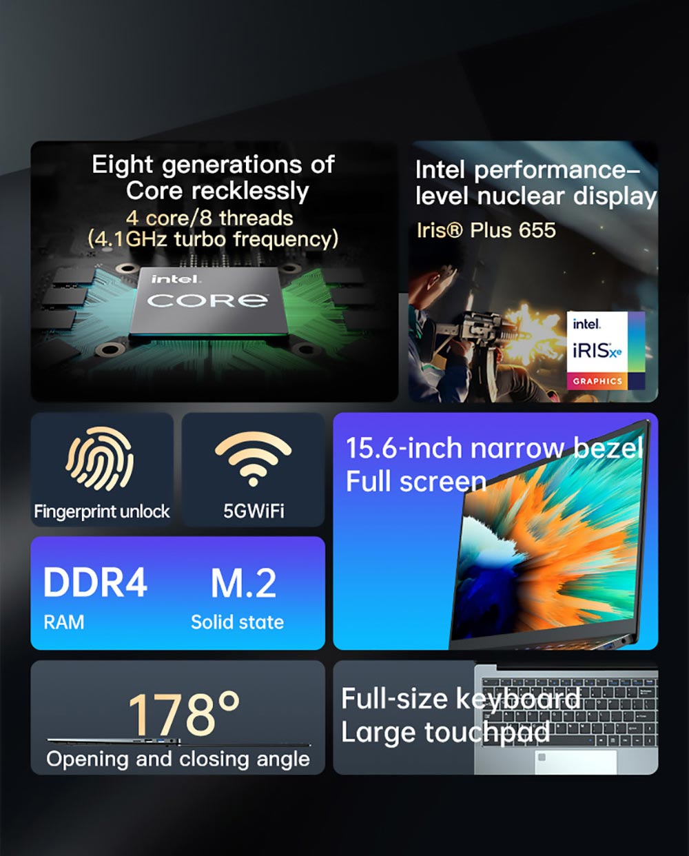 T-BAO X9 Plus Laptop Intel Core i5-8279U Processor Windows10,15.6 Inch, 8GB RAM 128GB SSD 1920*1080 Resolution, Grey